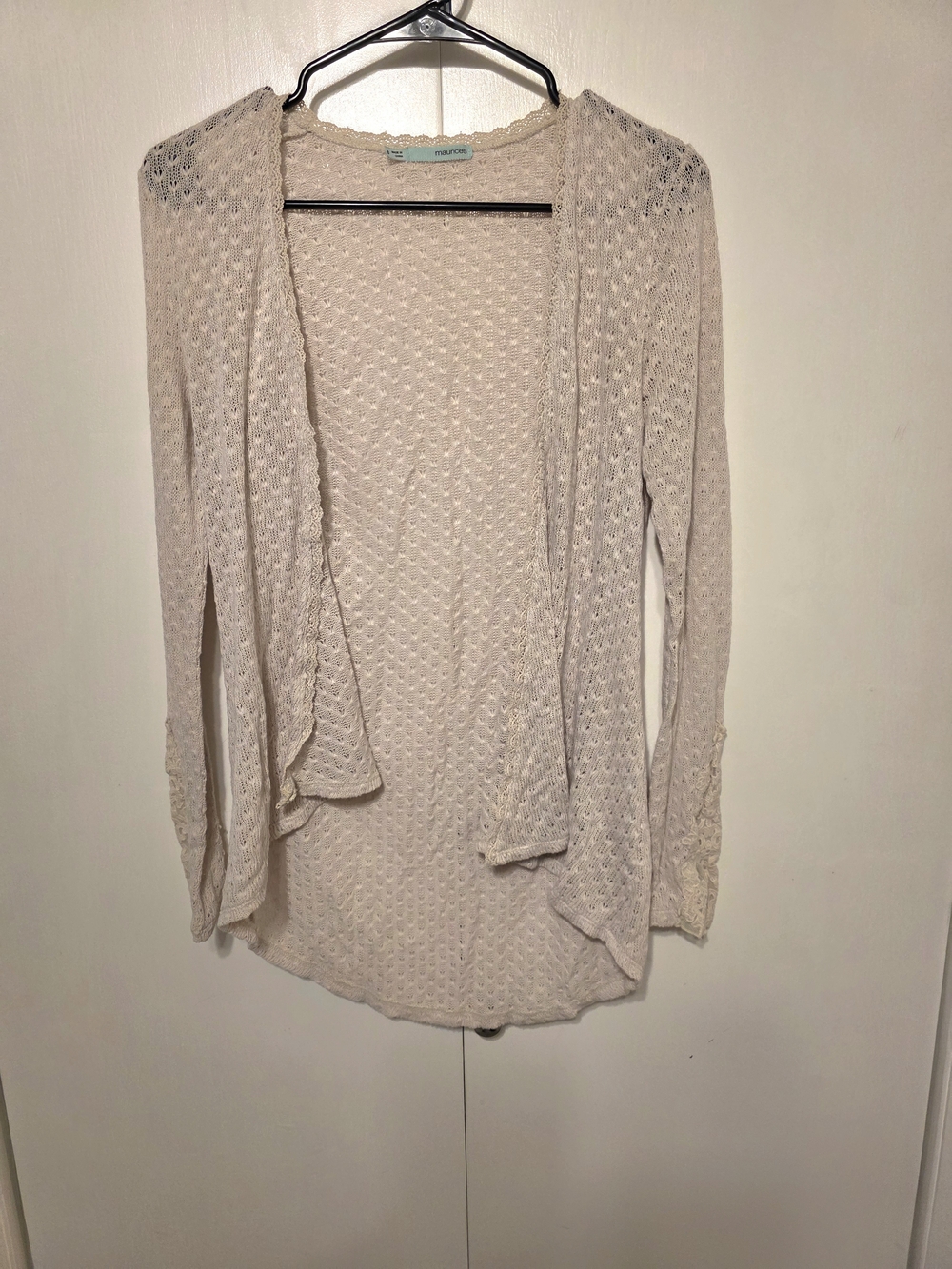 Maurices Cream Open-Front Knit Cardigan